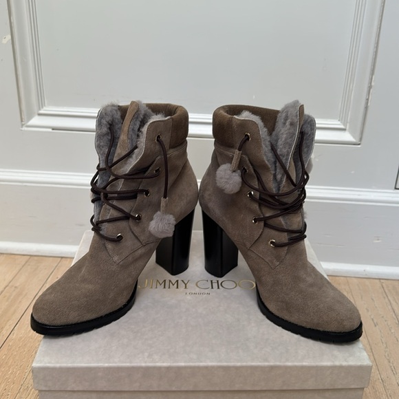Jimmy Choo Taupe Suede Heeled Boots - Picture 4 of 7